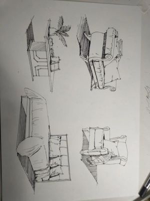 手绘线稿：怎样用线条表现家具的材质？手绘单体家具上色